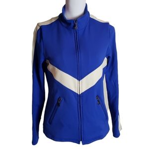 Erin Snow Blue White Chevron Print Ski Jacket Size Medium  Zip Pockets Fitted